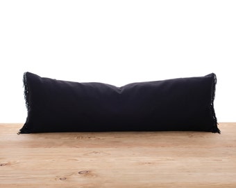 Extra long oversized lumbar throw pillow cover • Black tassel cushion • Bolster body pillow case
