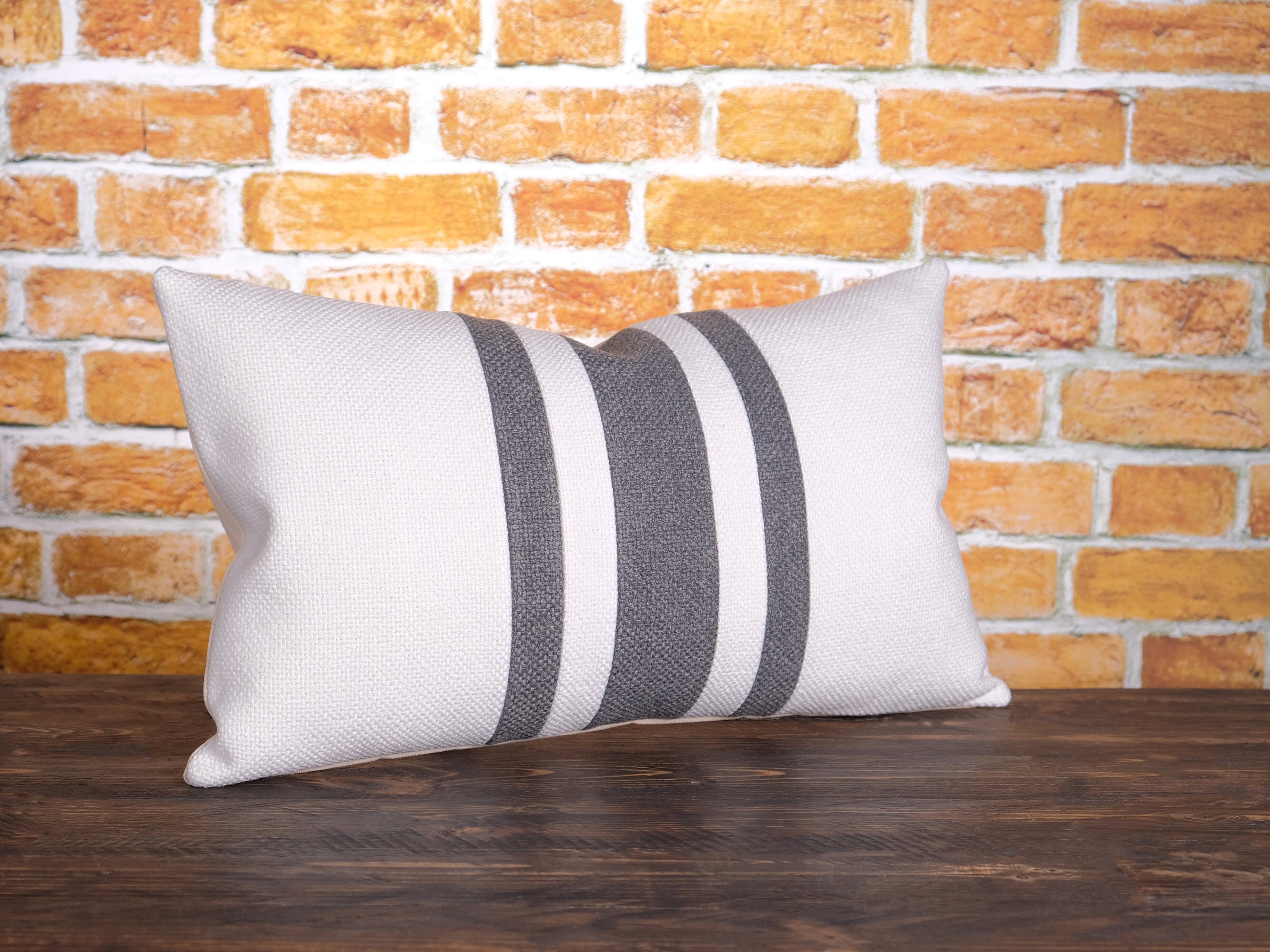 Striped lumbar throw pillow two tone pillow white textured Etsy