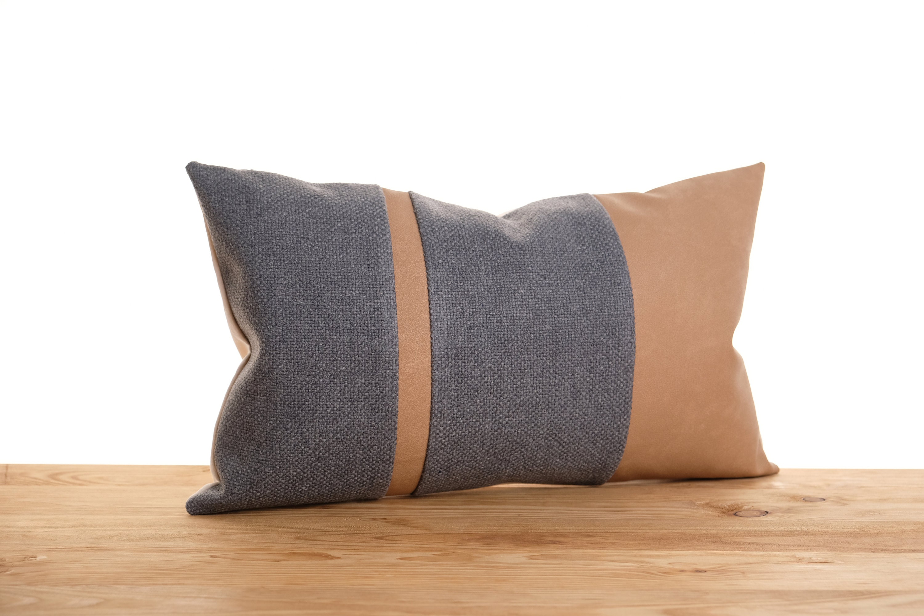 Camel Faux Leather Accent Dark Gray Lumbar Throw Pillow - Etsy