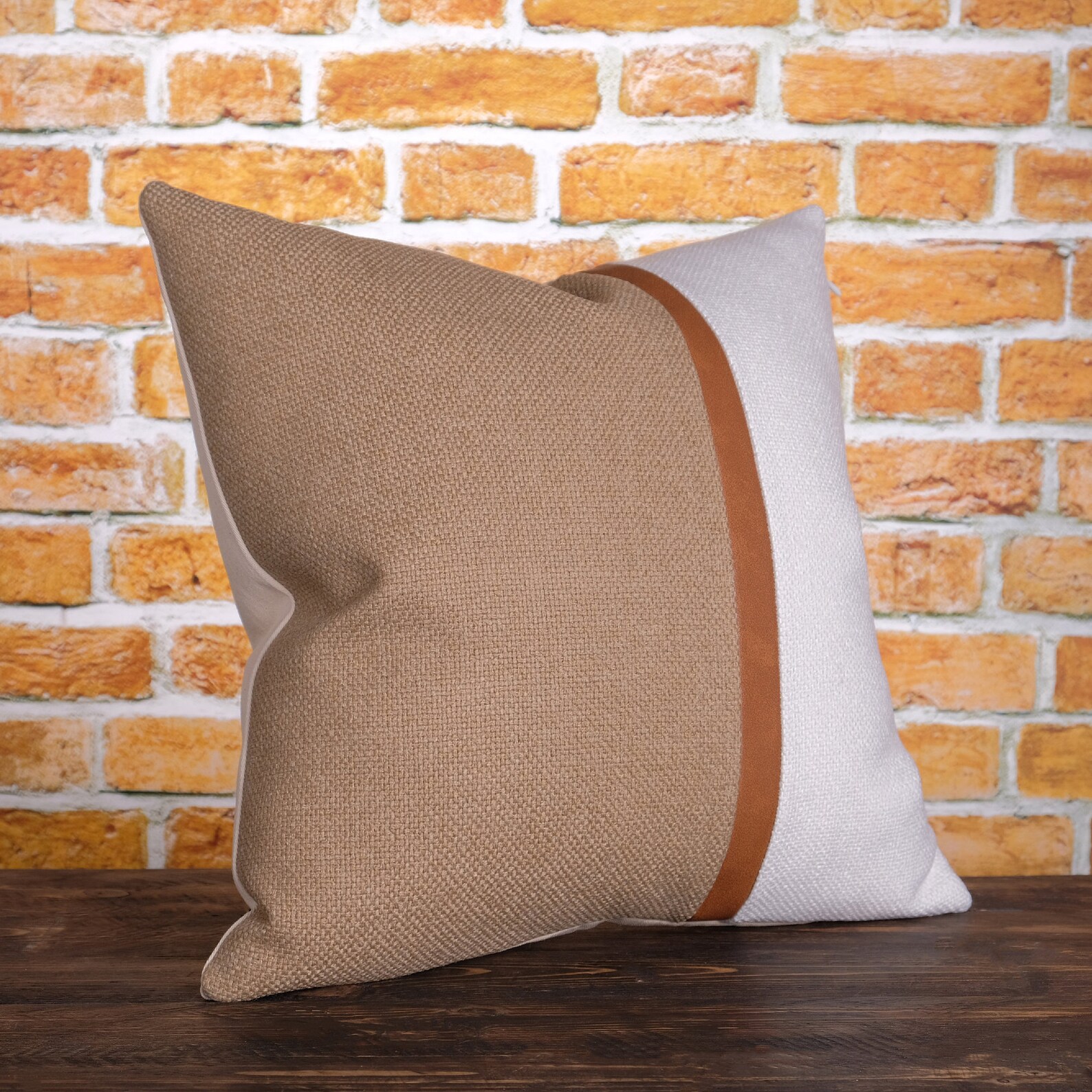 Cognac Stripe Faux Leather Accent Textured Pillow Covers Etsy