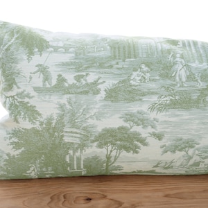 Green Toile Lumbar Throw Pillow Cover