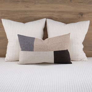 Modern Quilted Lumbar Pillow Cover Textured Color Block Tan Gray Beige Charcoal Cushion Covers Euro Shams ANY SIZE