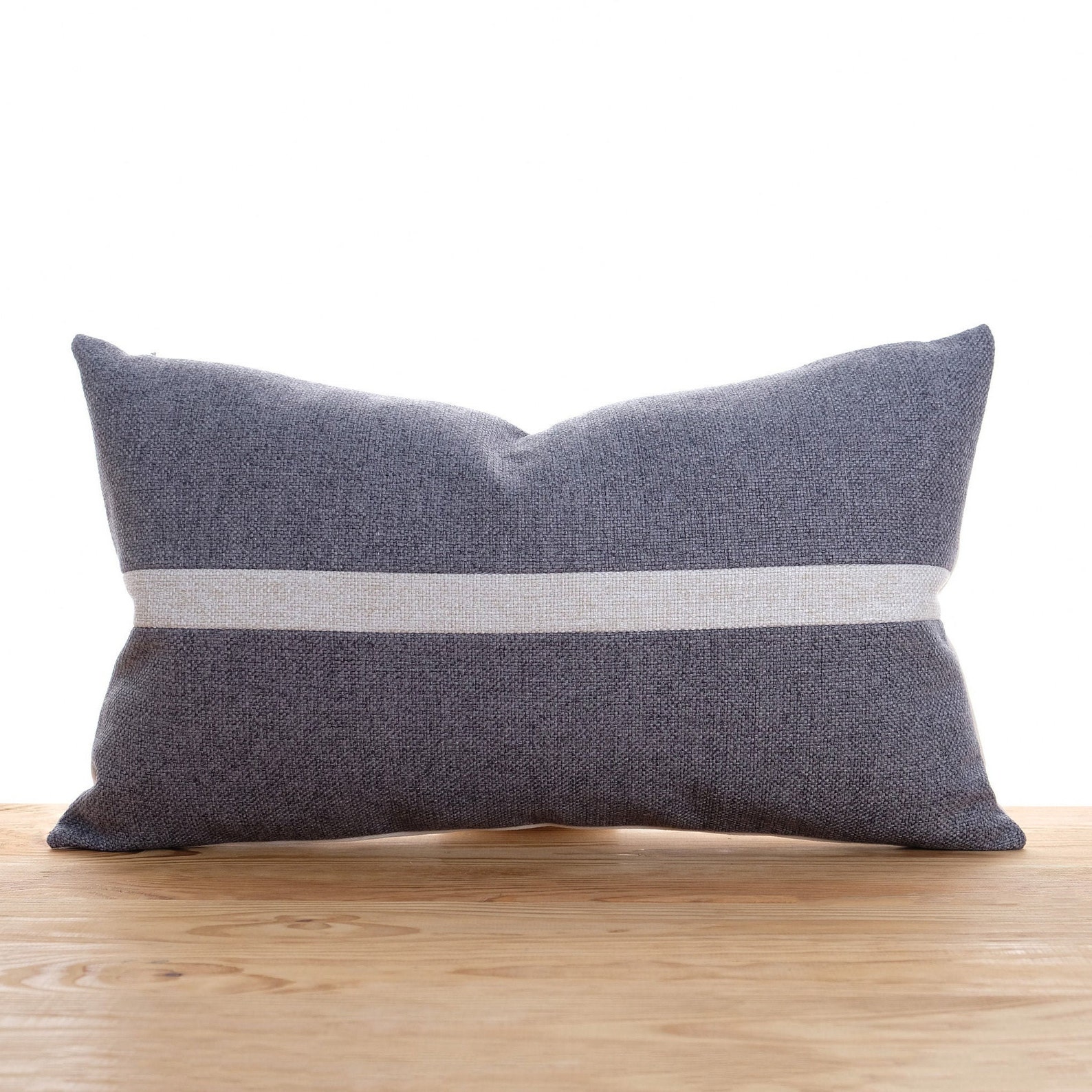 Dark gray striped lumbar pillow cover off white stripe Etsy
