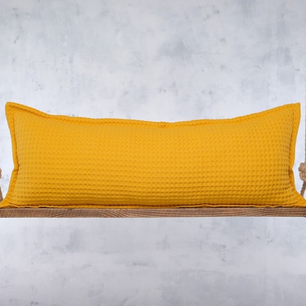 Extra Long Yellow Lumbar Throw Pillow Cover Textured Waffle Pillows Covers Oversized Cushion Cases Large Bolster Body Pillowcase ANY SIZE