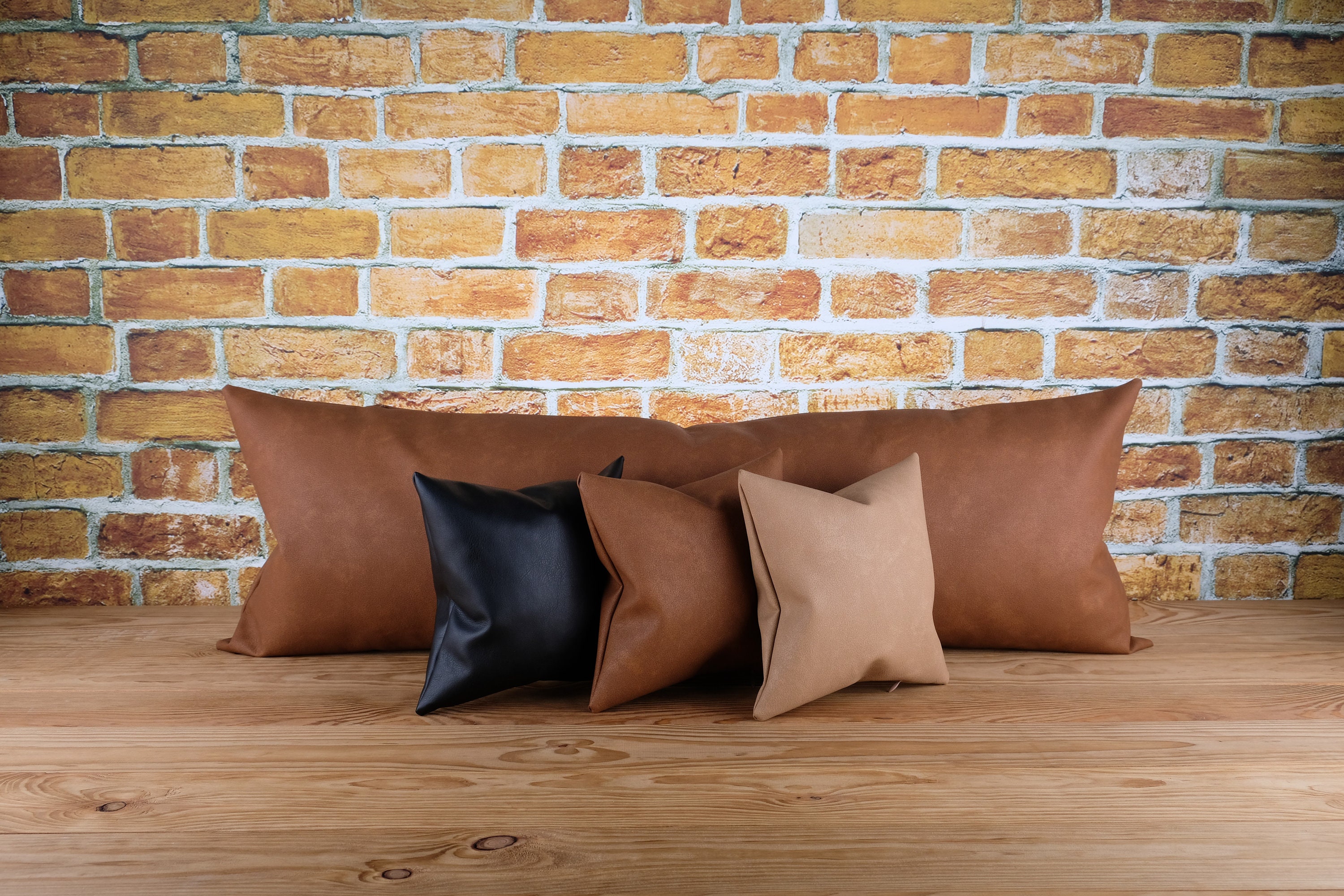 Faux leather extra long lumbar throw pillow cover Cognac Etsy