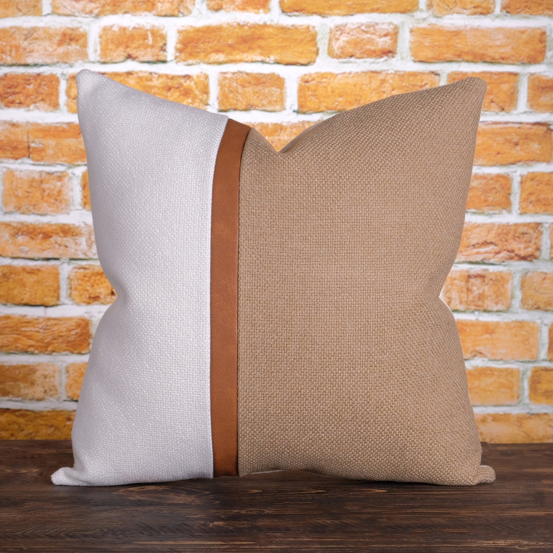 Cognac Stripe Faux Leather Accent Textured Pillow Covers Etsy
