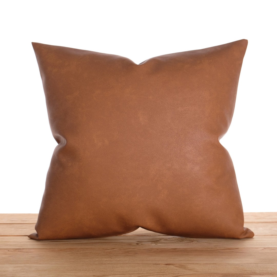 Cognac Faux Leather Pillow Covers Decorative Brown Cushion Etsy UK