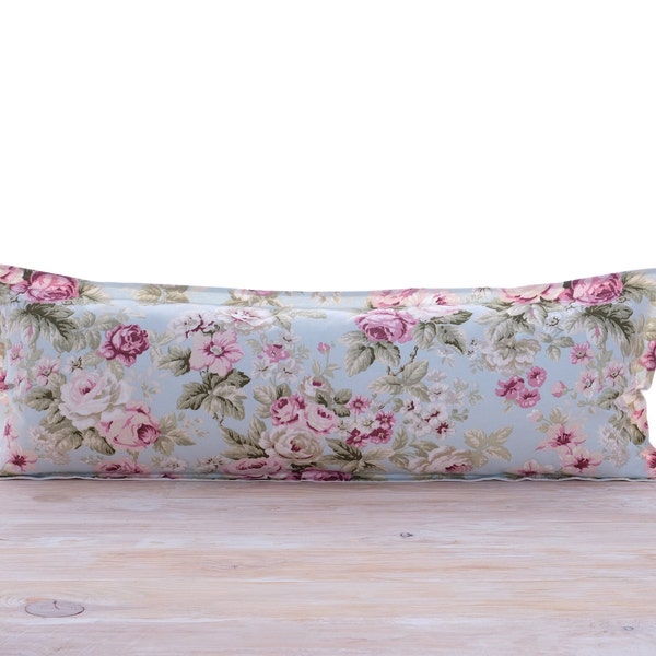 Extra long lumbar throw pillow cover • French country pillows covers • Shabby chic cushion case • Floral pillowcase