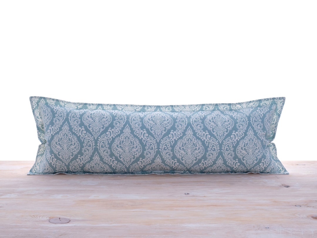 Extra Long Pillow Cover Teal Blue Lumbar Pillows Covers Dusty Blue Body