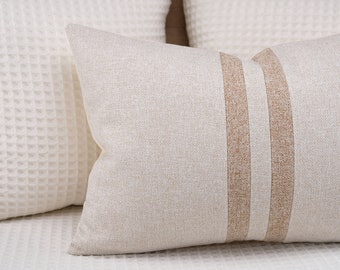 Modern Stripe Lumbar Pillow Cover Tan Stripes on Beige Cushion Covers Textured Shams ANY SIZE