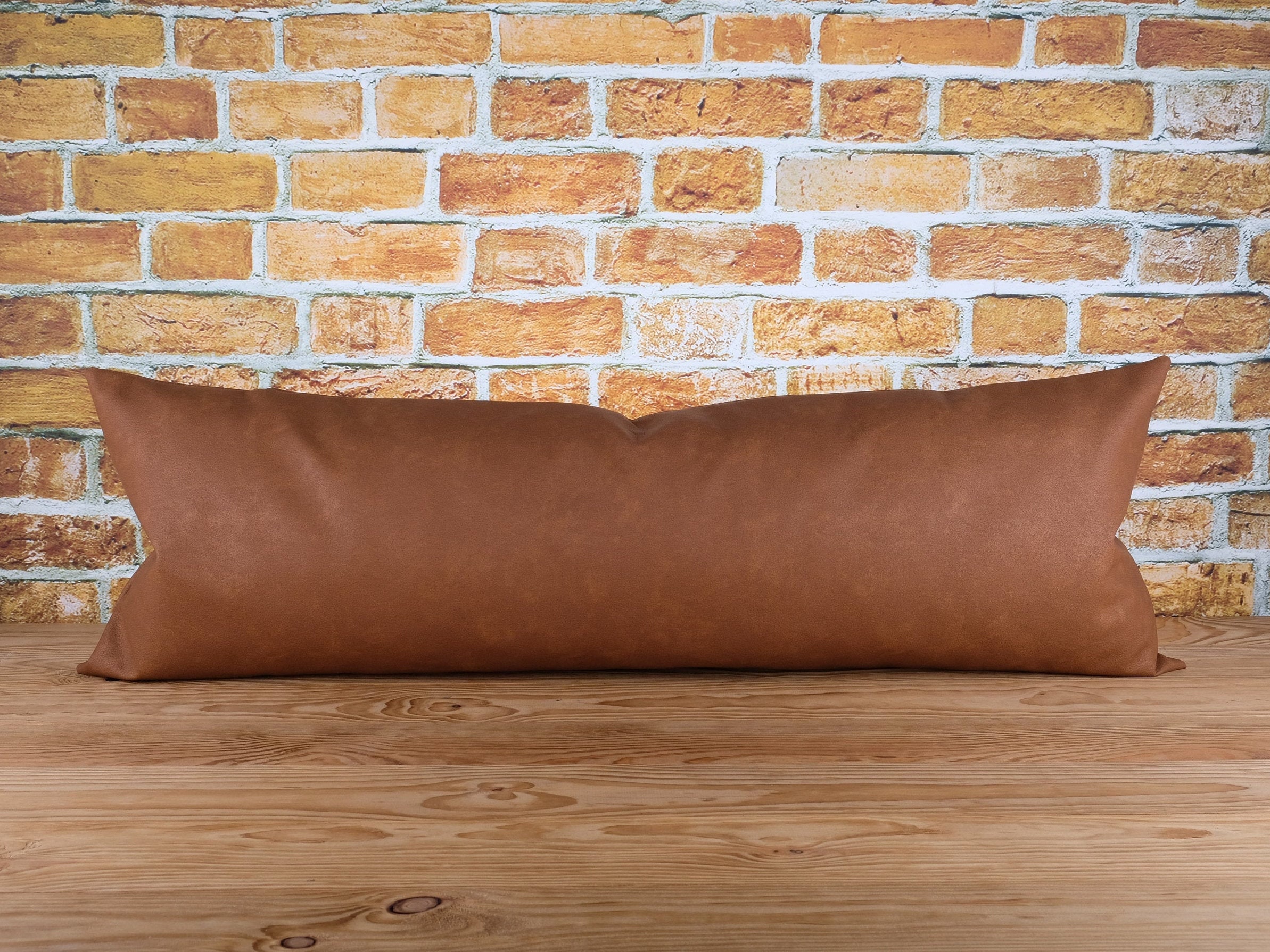 Faux Leather Extra Long Lumbar Throw Pillow Cover Cognac Etsy Ireland