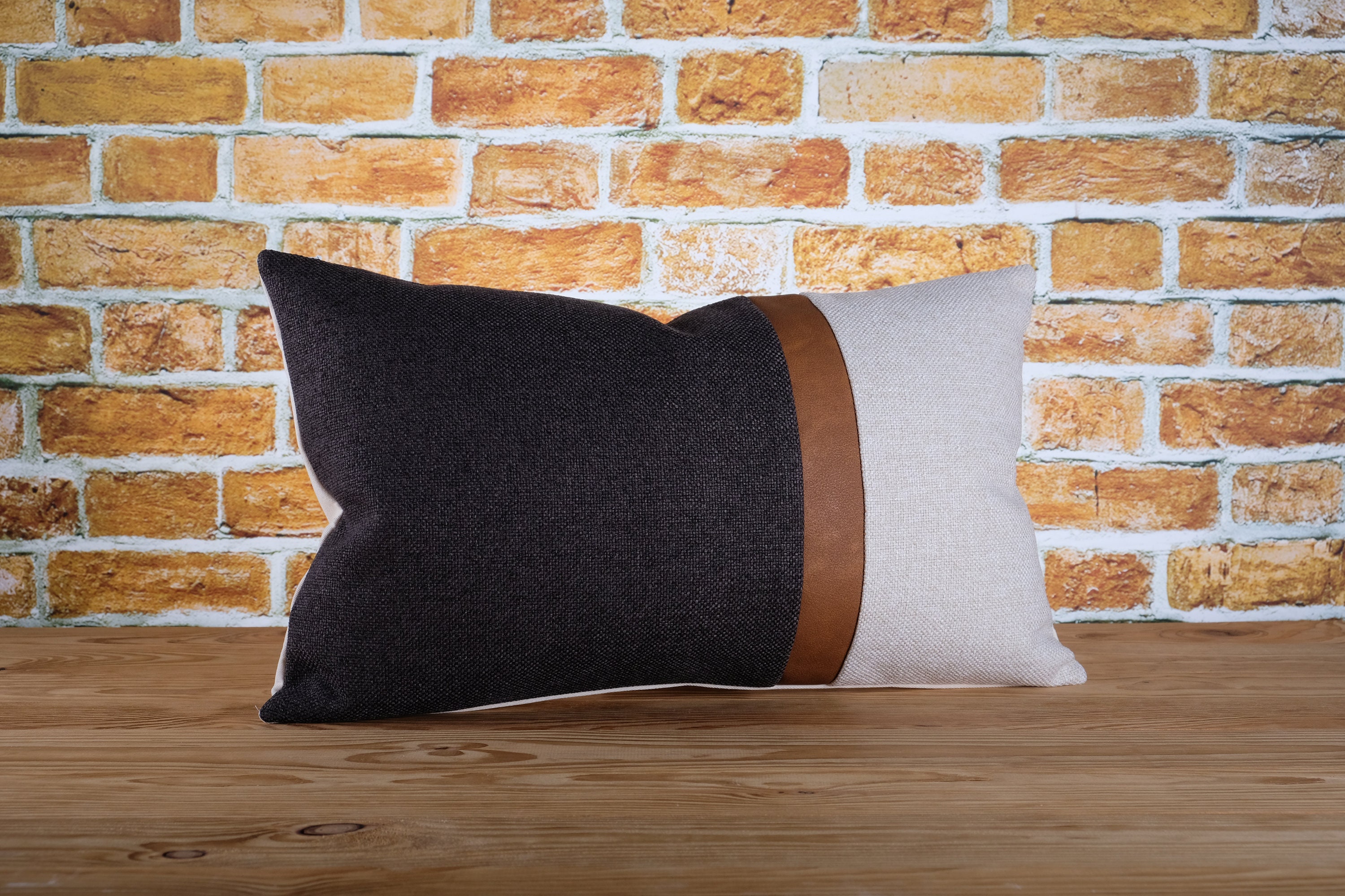 Throw Pillow Covers 20 x 20 Inch Farmhouse Pillow Covers,Cotton Tan Faux  Leather Lumbar Home Decorative Pillow Case, Set of 2 Khaki Stripes Textured