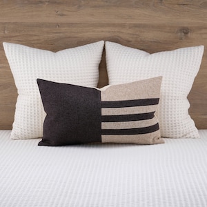 Modern Lumbar Throw Pillow Cover Striped Lumbar Cushion Cases Charcoal Tan Brown Euro Shams ANY SIZE