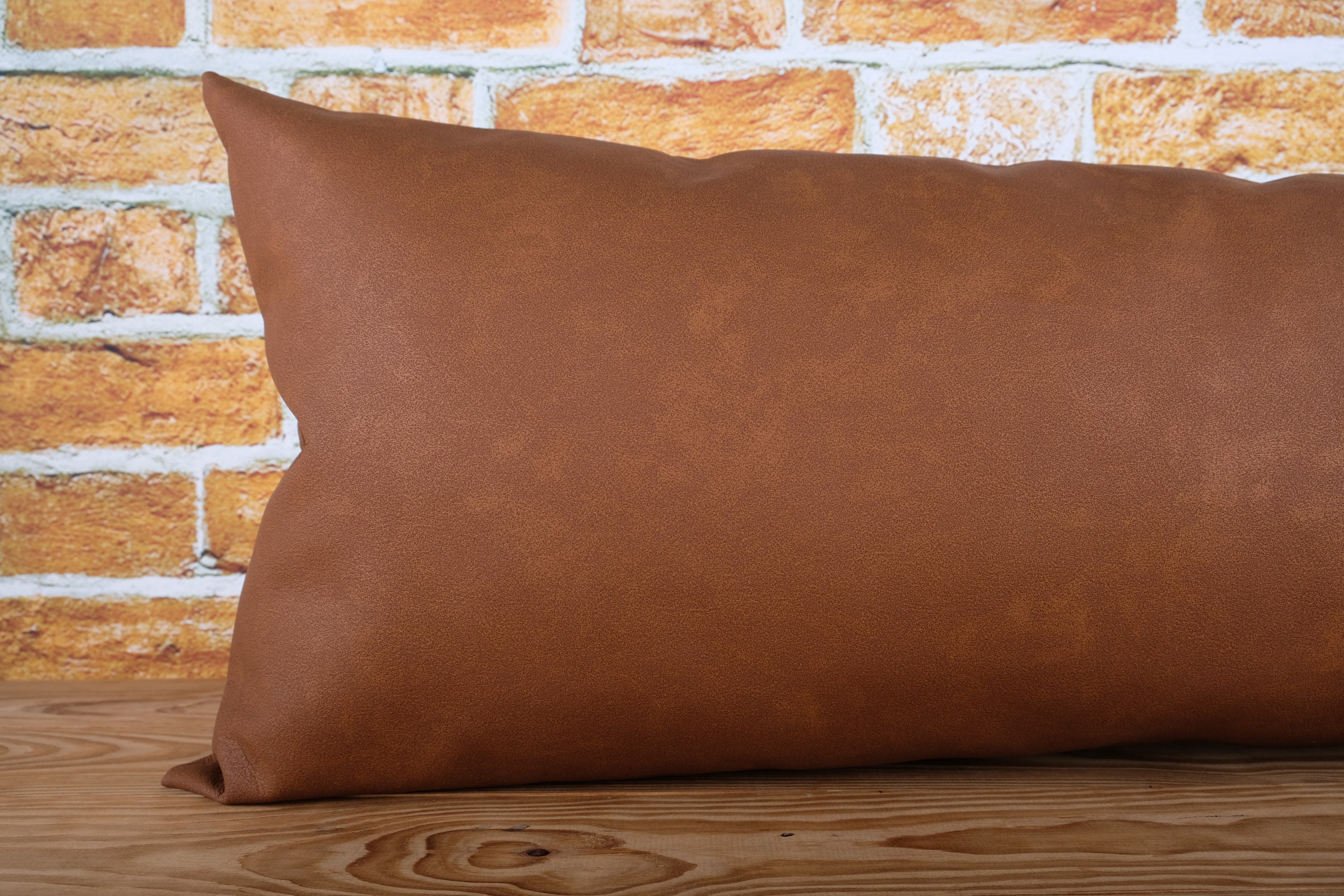Faux leather extra long lumbar throw pillow cover Cognac Etsy