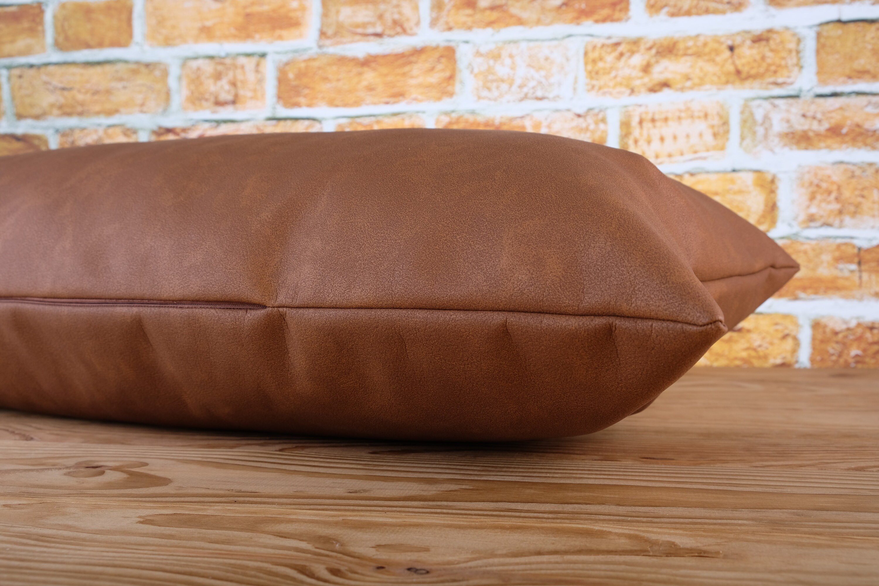 Faux leather extra long lumbar throw pillow cover Cognac Etsy