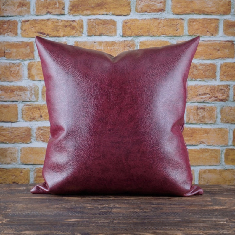 Burgundy Faux Leather Pillow Cover Christmas Pillow Covers Etsy