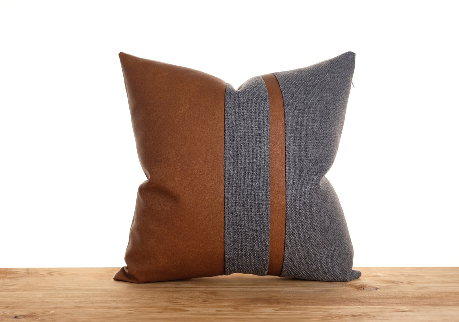 Faux Leather Color Block Pillow Covers Cognac Brown and Dark Etsy Canada