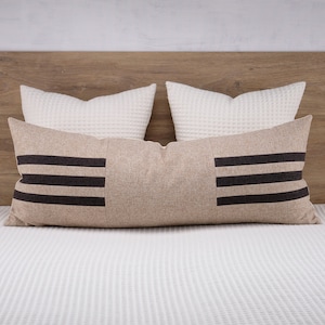 Striped Lumbar Pillow Cover, Tan Brown Bolster Pillow Case