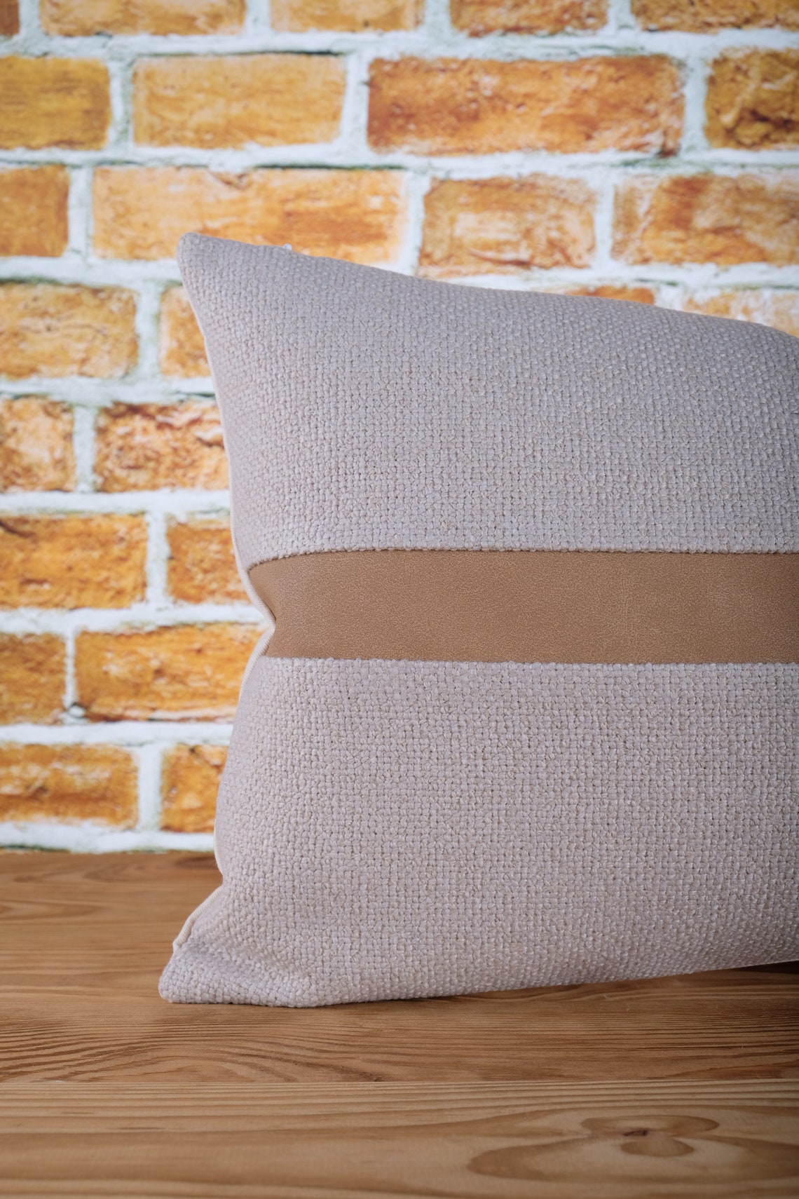 Camel faux leather accent Tan beige lumbar throw pillow Etsy