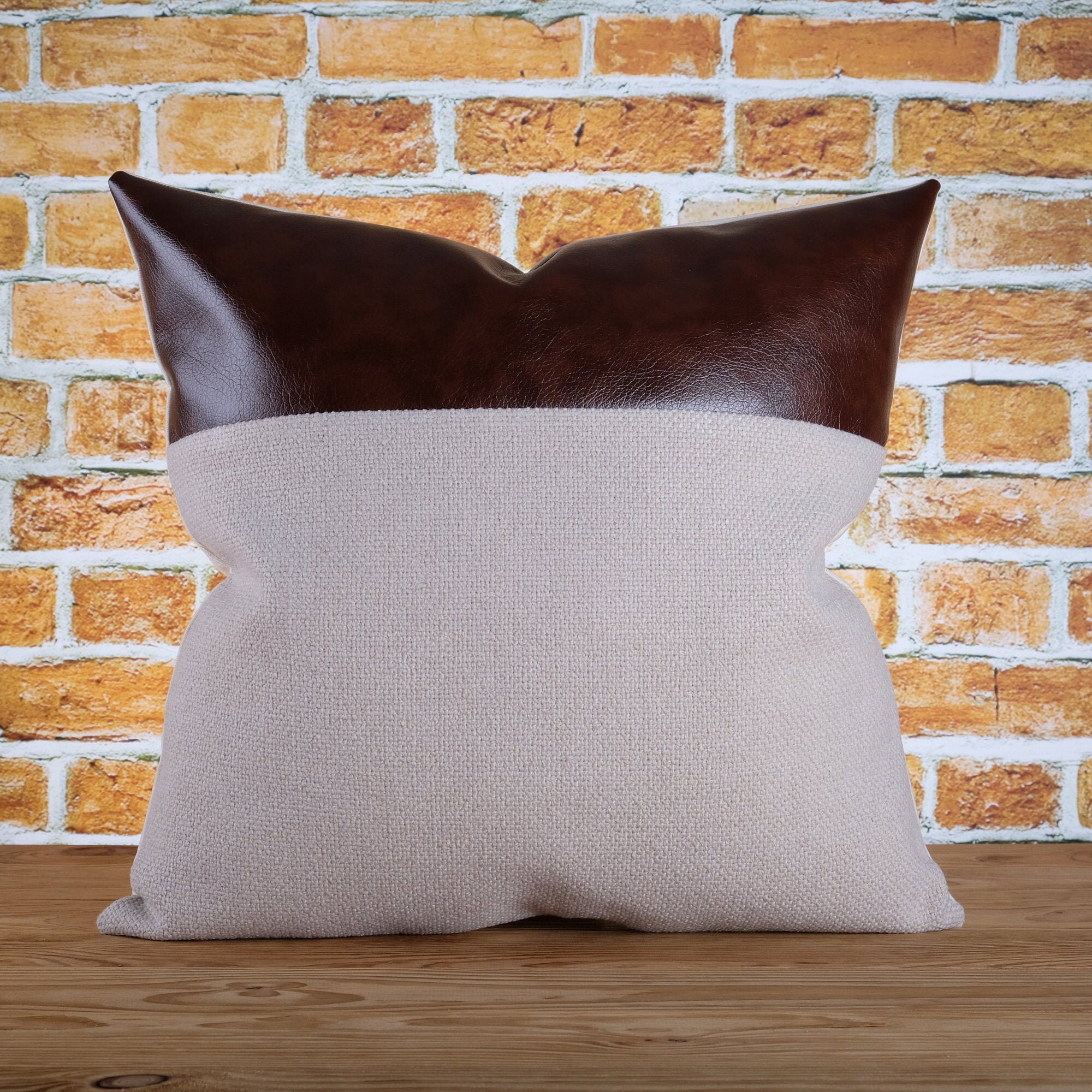 Faux leather color block pillow cover Dark brown and beige Etsy