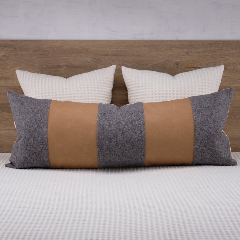 Camel Faux Leather Extra Long Lumbar Throw Pillow Cover Etsy