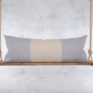 Federa per cuscino lombare extra lunga color block grigio blu e tortora, federa per cuscino moderno oversize, federa per cuscino corpo, QUALSIASI TAGLIA