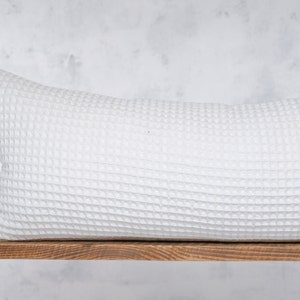 White Waffle Cotton Lumbar Pillow Cover, Extra Long Bolster Cushion