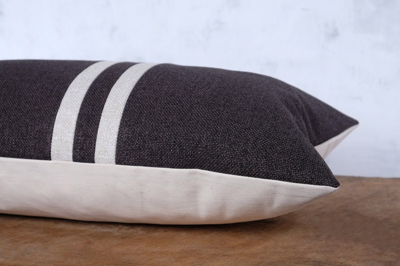 Large Charcoal Black Lumbar Pillow Cover Extra Long Striped Etsy
