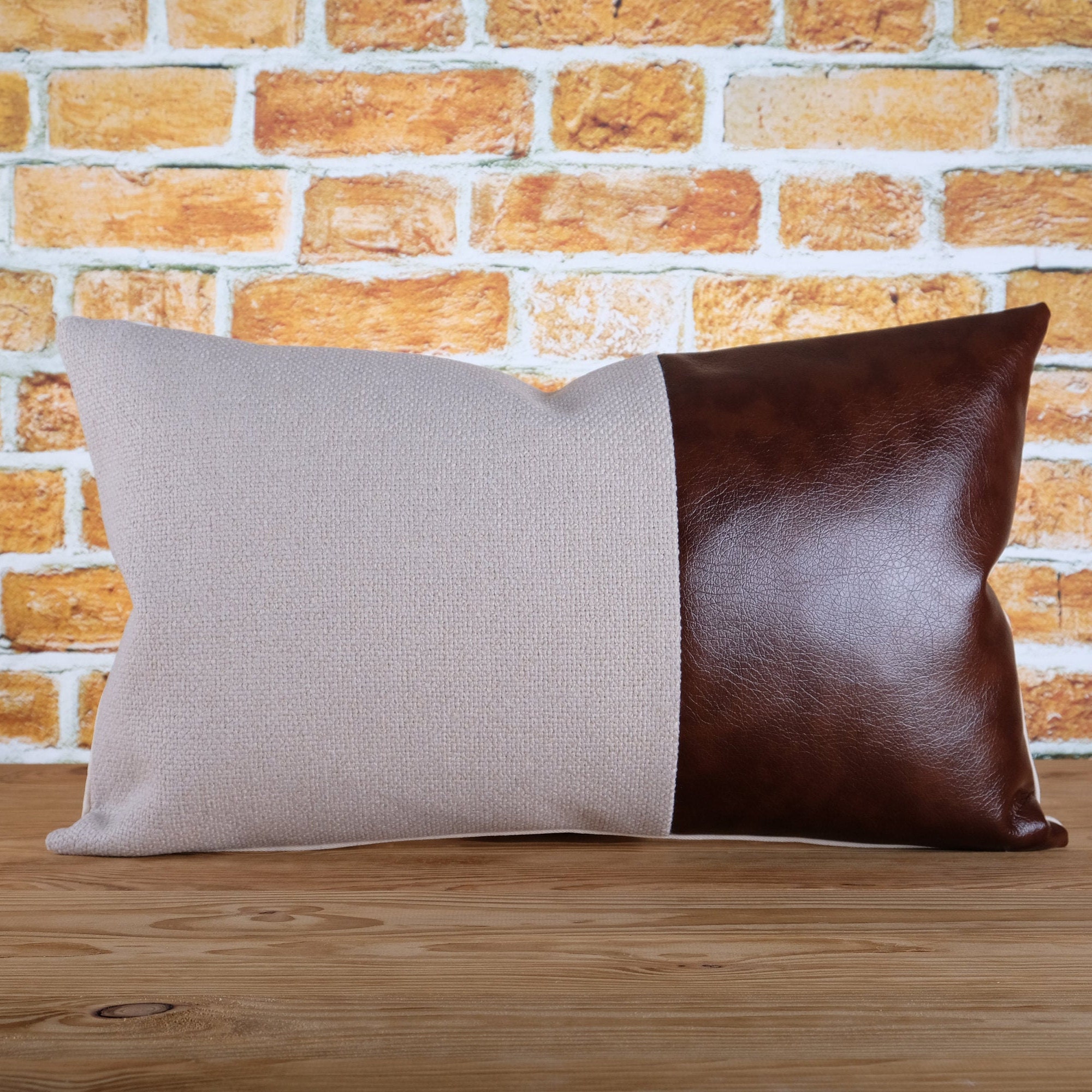 Dark brown faux leather lumbar pillow cover textured fabric Etsy