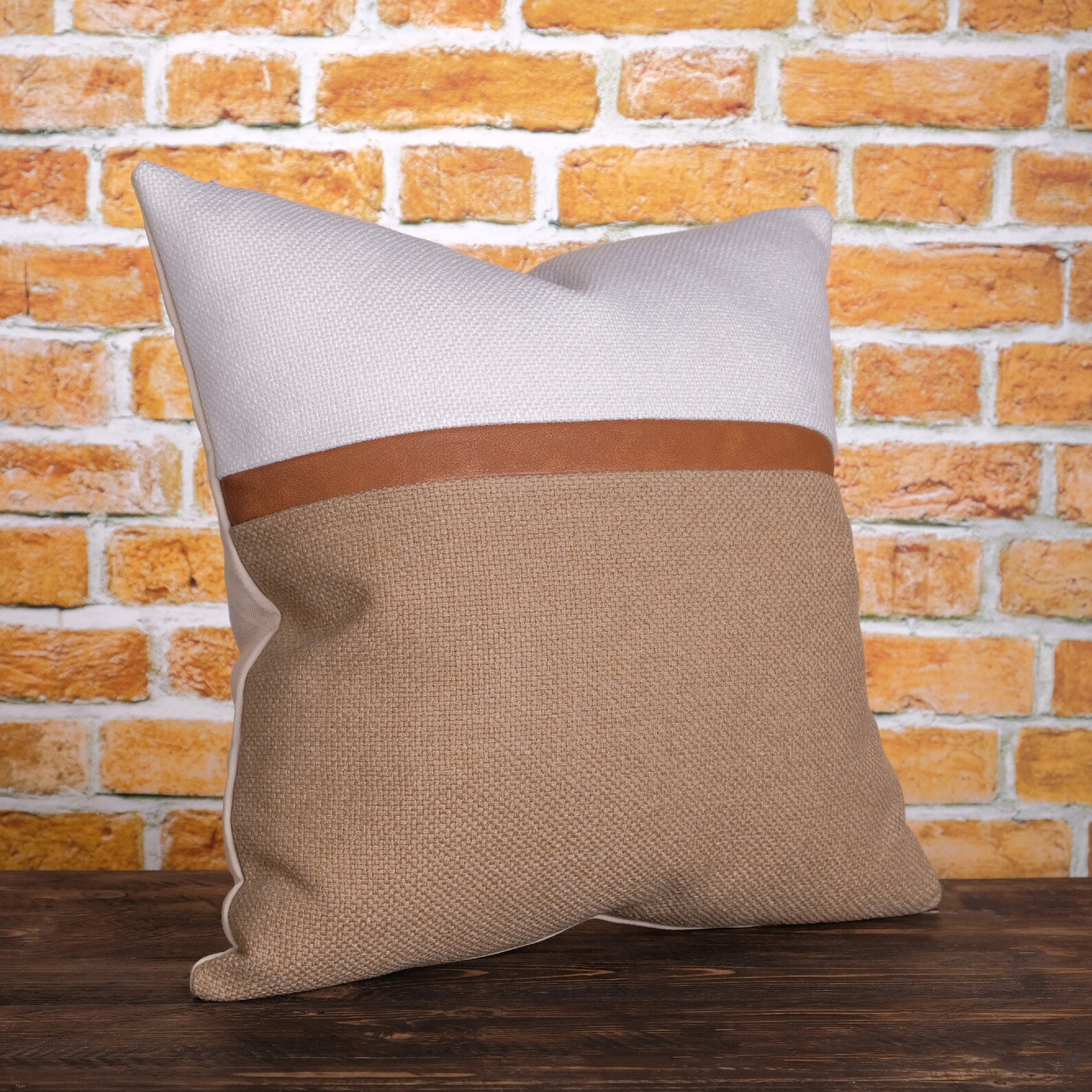 Cognac Stripe Faux Leather Accent Textured Pillow Covers Etsy