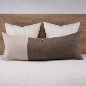 Extra Long Modern Farmhouse Lumbar Pillow Cover Dark Brown and Beige Large Cushion Covers ANY SIZE