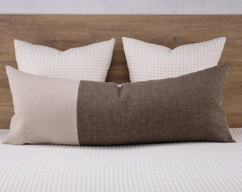 Extra Long Modern Farmhouse Lumbar Pillow Cover Dark Brown and Beige Large Cushion Covers ANY SIZE