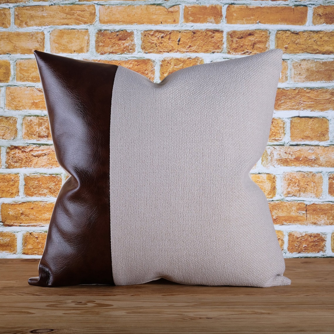 Faux leather color block pillow cover Dark brown and beige Etsy