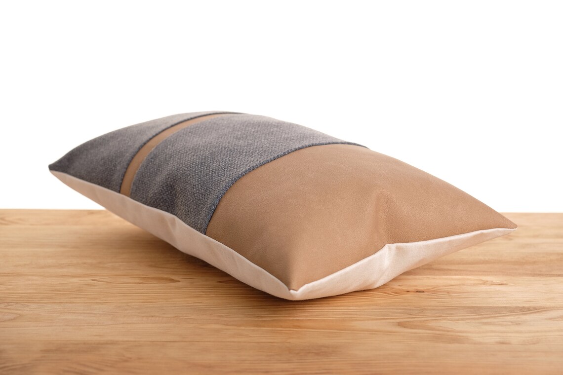 Camel Faux Leather Accent Dark Gray Lumbar Throw Pillow - Etsy