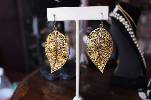 Gold Plated Leaf Earrings. - image 2