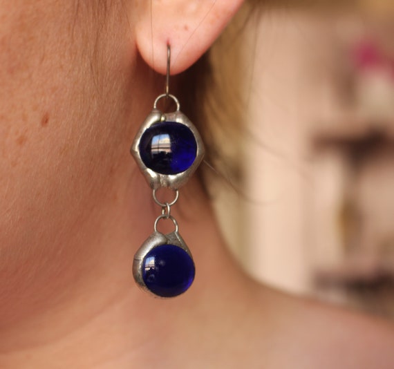 Blue Stone Dangle Earrings - image 2