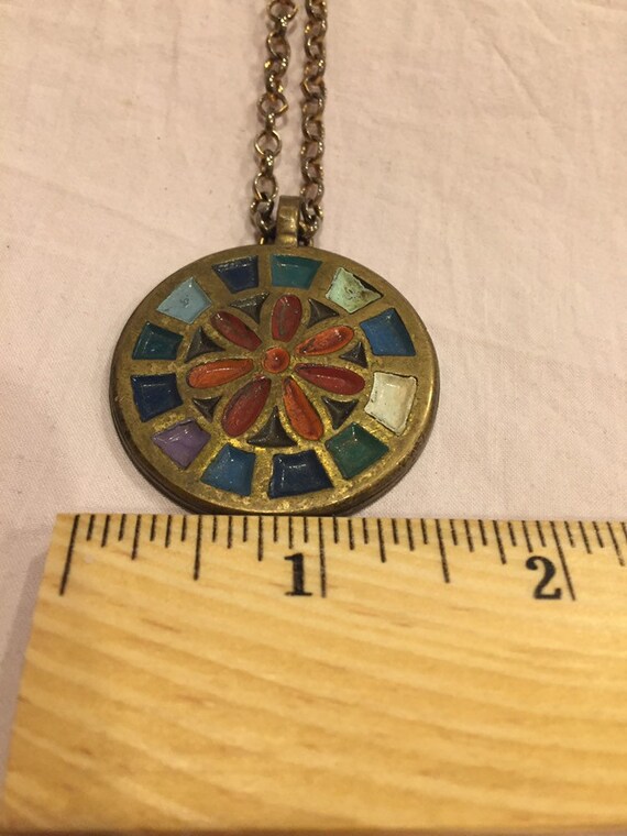 Colorful circular pendant with chain, Terra Sanct… - image 3