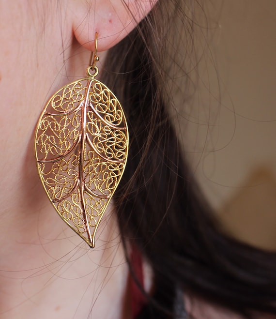 Gold Plated Leaf Earrings. - image 1