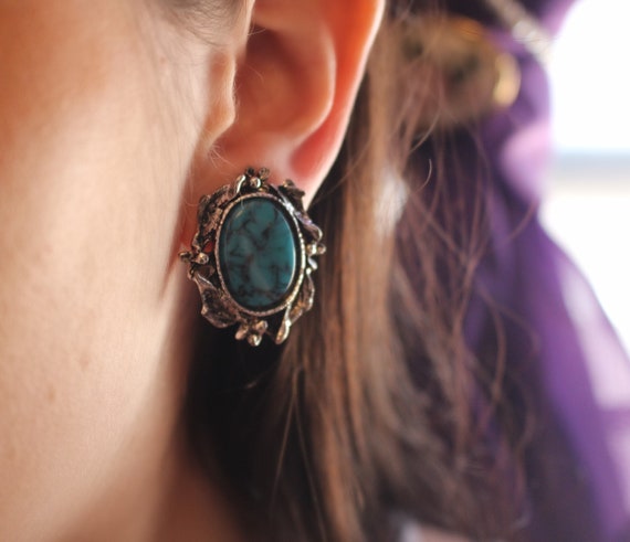 Faux Turquoise Clip-on Earrings - image 2