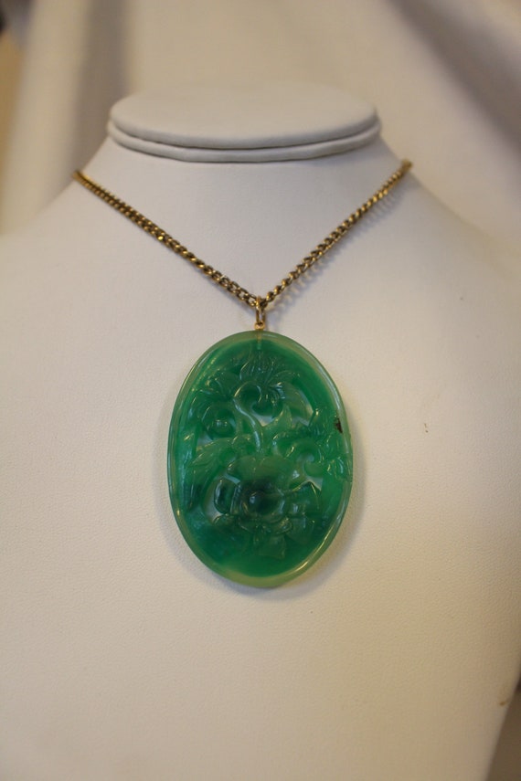 Oval Carved Jade Necklace - image 1