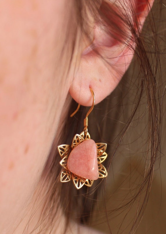 Pink Stone Dangle Earrings - image 2