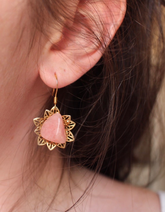 Pink Stone Dangle Earrings - image 1