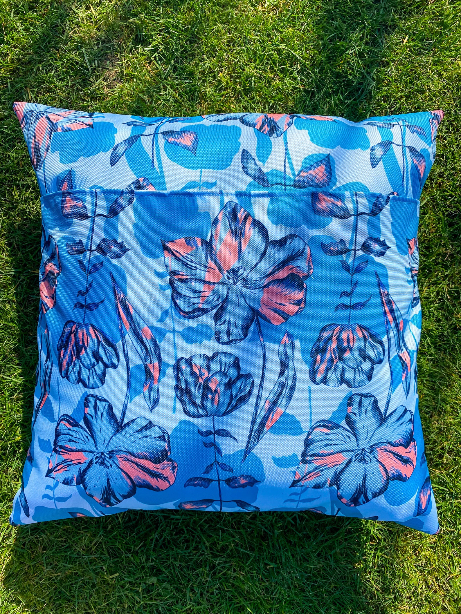 Blue Floral Waterproof Garden Cushion Etsy