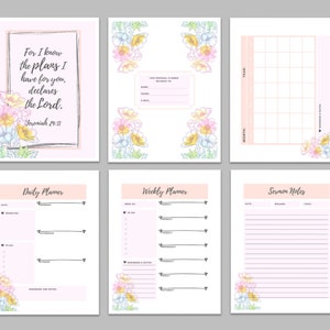 Persoonlijke organizer van 15 pagina's, christelijk. Dagelijkse en wekelijkse planner, werkblad voor doelen, dankbaarheidsdagboek, maaltijdplanner, preeknotities, gebedslijst.