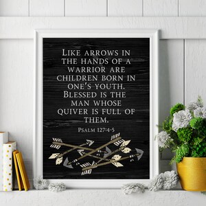 Father&#39;s Day gift Psalm 127:4-5 Like arrows Christian wall art, DIY print from home inspirational quote. Word art home office decor