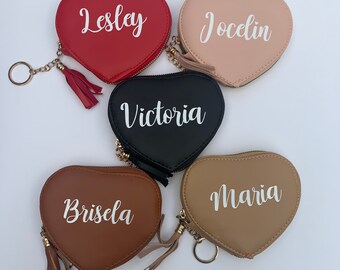 Personalized heart coin purse. Bridesmaid gift, Valentine’s Day purse, women’s day, coin bag, thank you gift, teacher appreciation gift