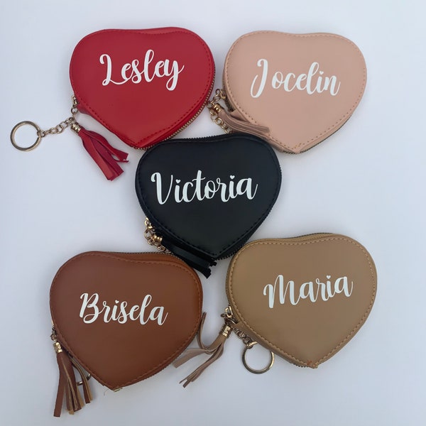 Personalized heart coin purse. Bridesmaid gift, Valentine’s Day purse, women’s day, coin bag, thank you gift, teacher appreciation gift