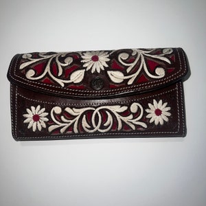 Cartera de piel hecha a mano para mujer, piteado, cartera piteada, piel