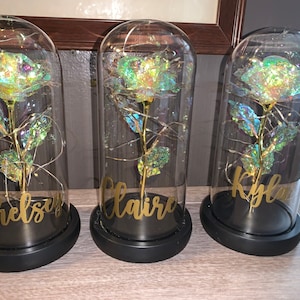 Personalized custom Galaxy rose in dome with LED lights perfect Gifts for love ones Wife, girlfriend, birthday, anniversary, valentines rose