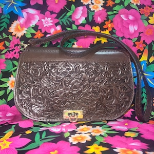 Bolso de cuero hecho a mano de color marrón oscuro, regalo del Día de la Madre.